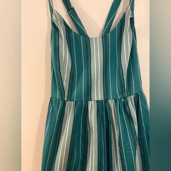 Collectif Teal and White Striped Midi Dress - Picture 5 of 5